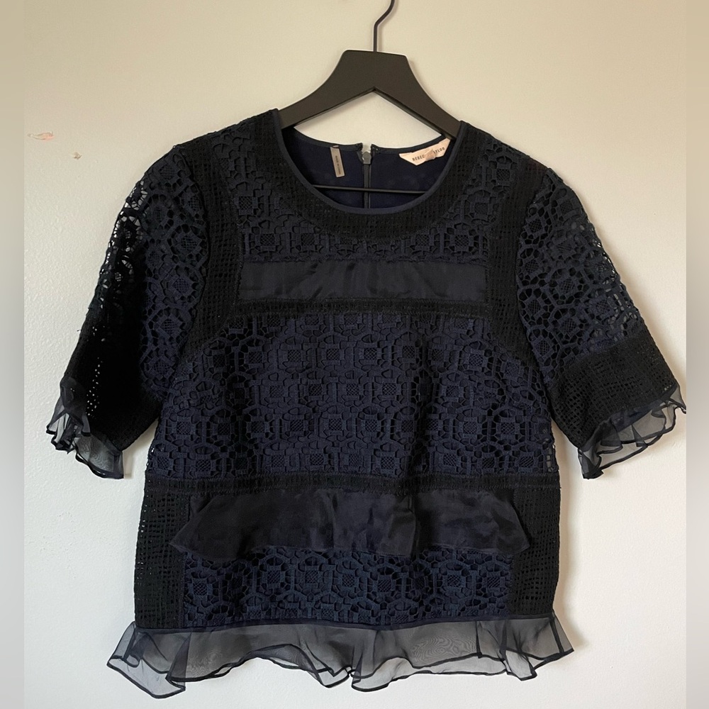 Rebecca Taylor Blue Black Lace Top